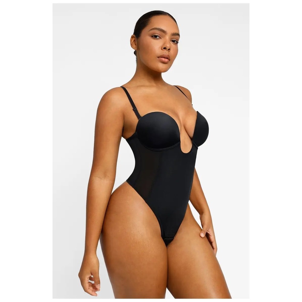 Shapellx Strapless Underwear Thong Bodysuit Black Deep‎ U-Plunge Small NWT